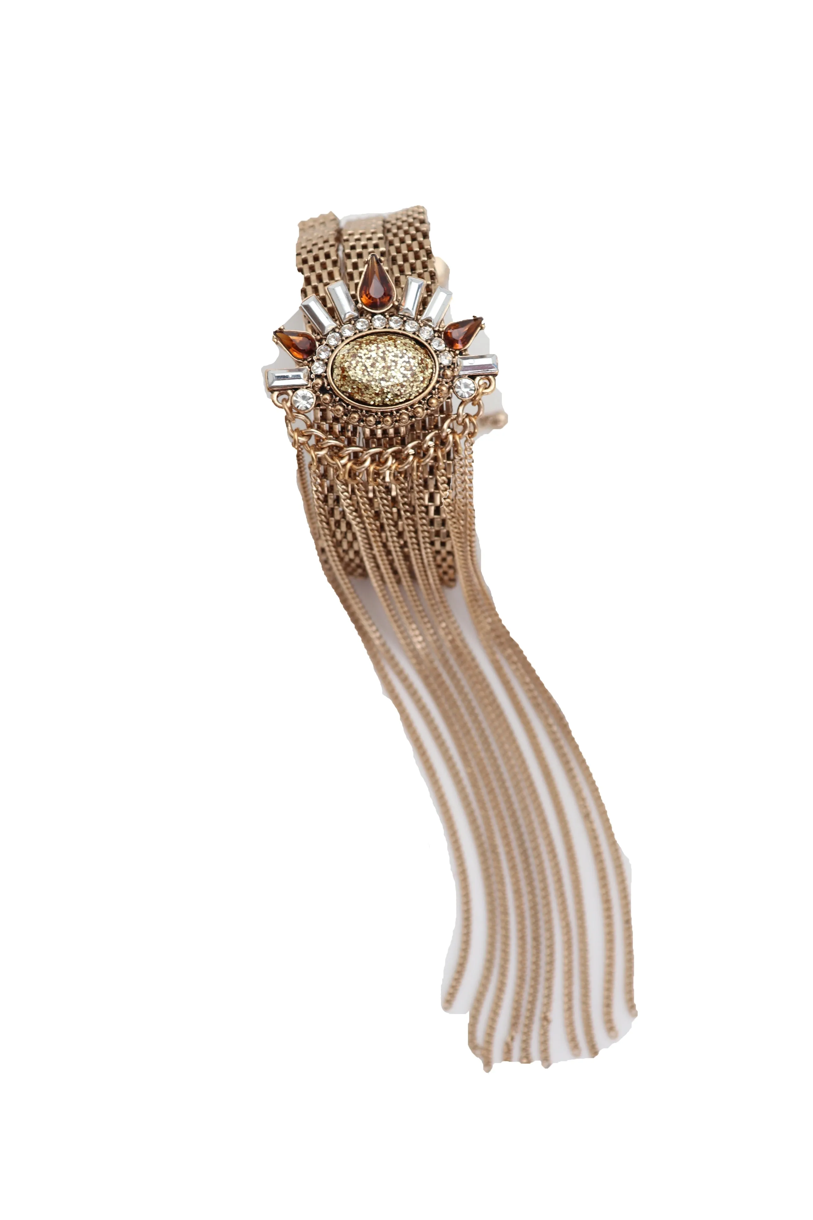 Women Gold Metal Chain Long Tassel Bracelet Bling Sun Bead Artsy One Size
