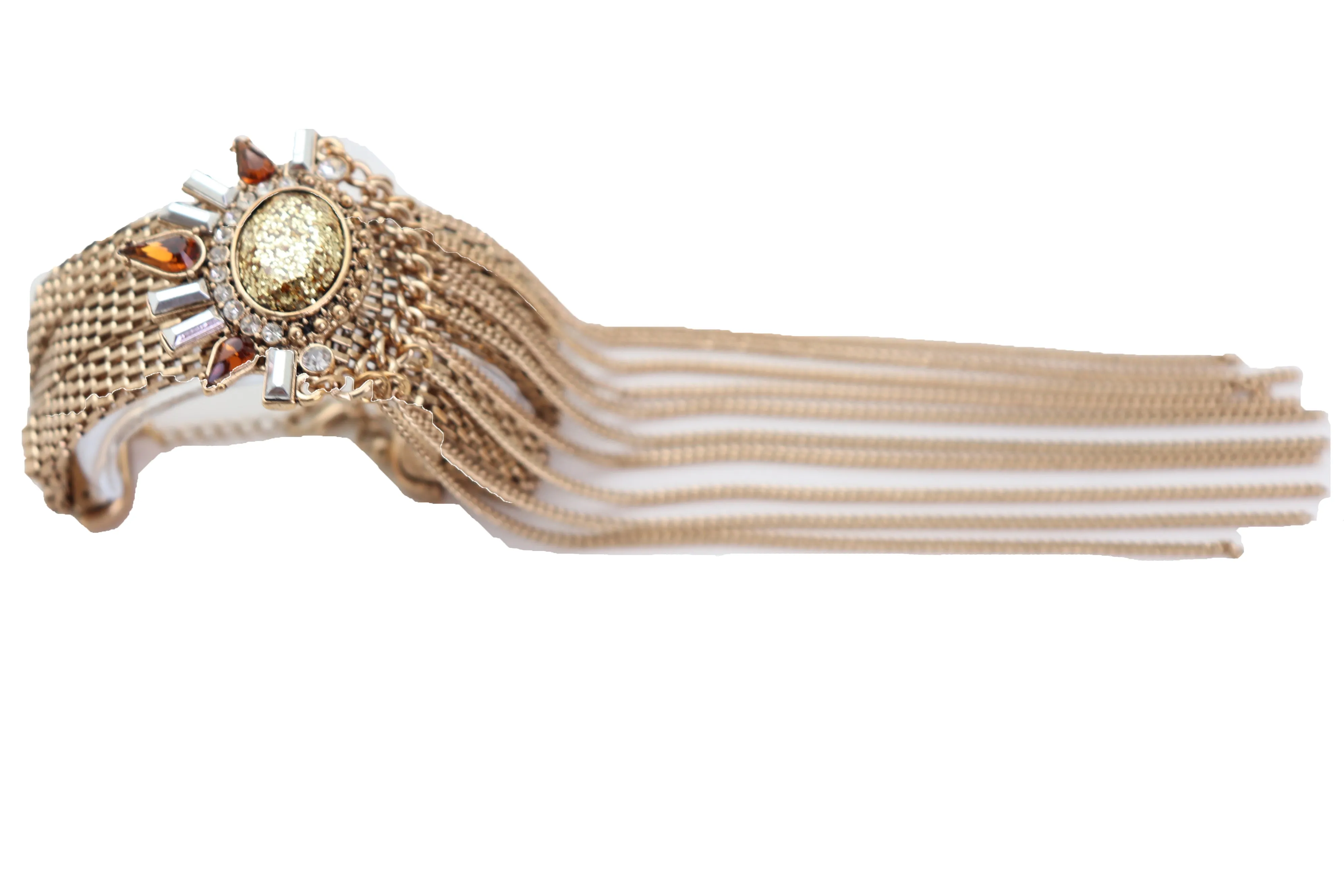 Women Gold Metal Chain Long Tassel Bracelet Bling Sun Bead Artsy One Size