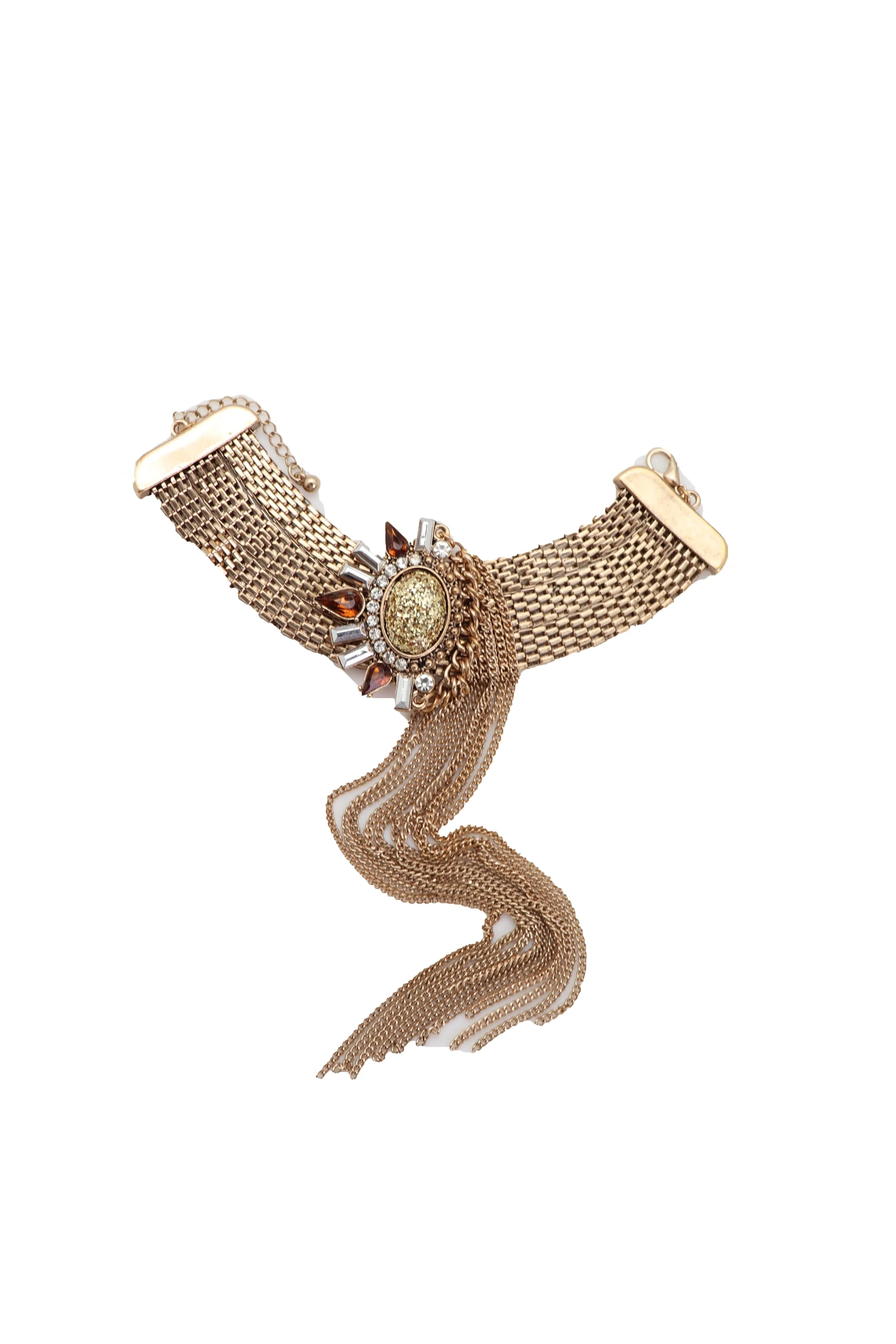 Women Gold Metal Chain Long Tassel Bracelet Bling Sun Bead Artsy One Size