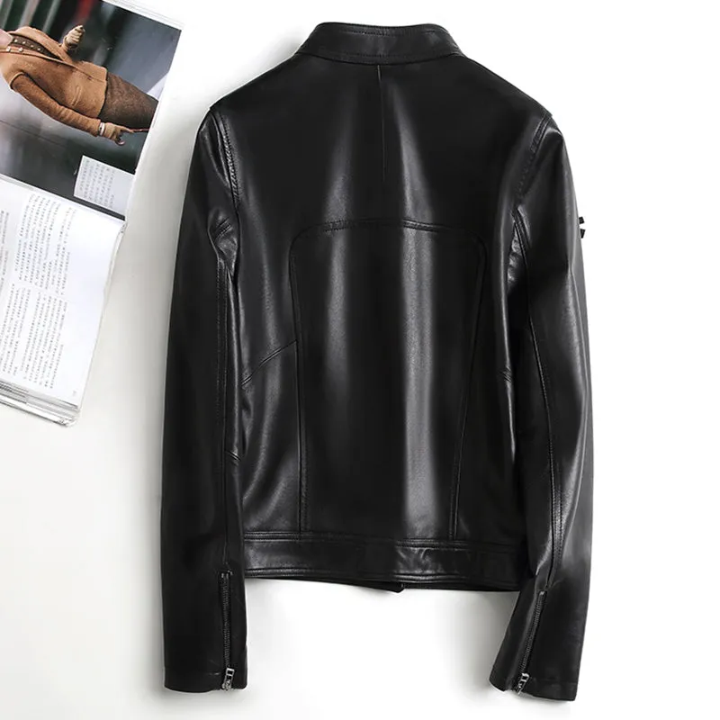 Women Real Leather Jacket Autumn Cool Style Short Motorcycle Jacket Genuine Sheepskin Classic Jackets CL4010