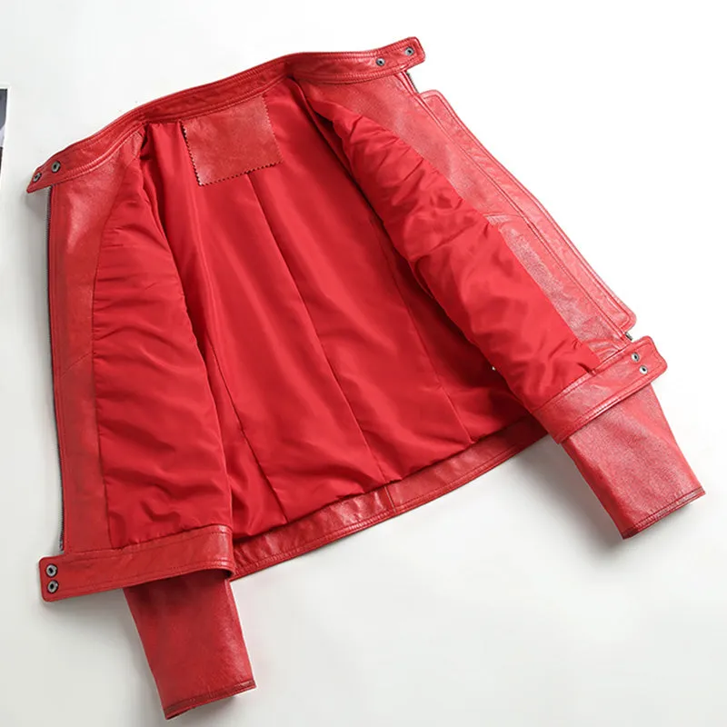Women Real Leather Jacket Autumn Cool Style Short Motorcycle Jacket Genuine Sheepskin Classic Jackets CL4010