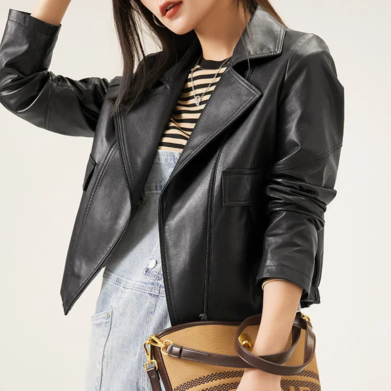 Women Spring Genuine Vegetable Tanned Leather Jackets Lady Retro Sheepskin Coats Female Vintage Jacket Autumn Clothes CL4018