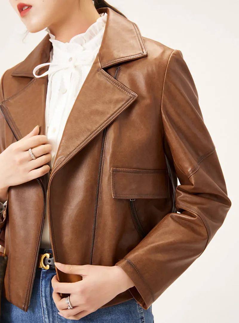 Women Spring Genuine Vegetable Tanned Leather Jackets Lady Retro Sheepskin Coats Female Vintage Jacket Autumn Clothes CL4018