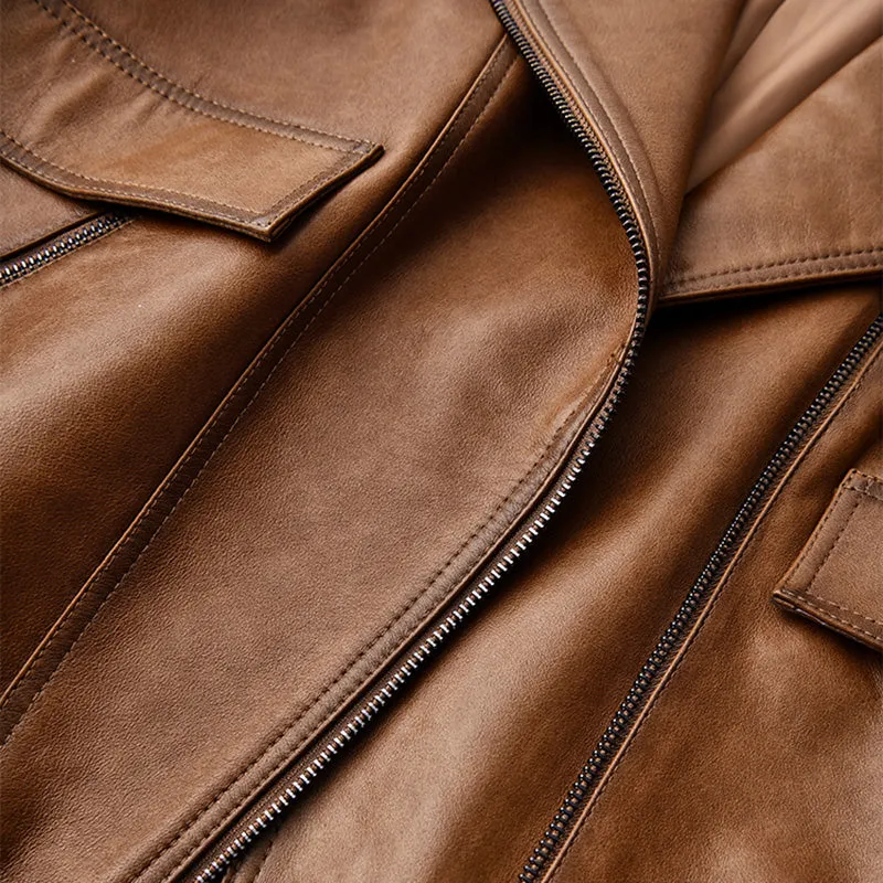 Women Spring Genuine Vegetable Tanned Leather Jackets Lady Retro Sheepskin Coats Female Vintage Jacket Autumn Clothes CL4018