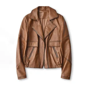 Women Spring Genuine Vegetable Tanned Leather Jackets Lady Retro Sheepskin Coats Female Vintage Jacket Autumn Clothes CL4018