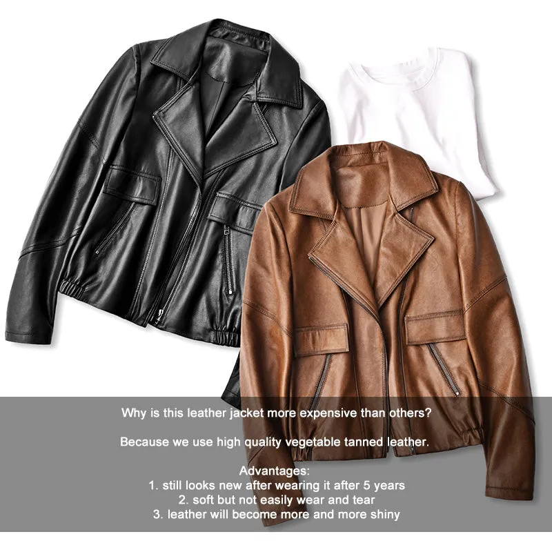 Women Spring Genuine Vegetable Tanned Leather Jackets Lady Retro Sheepskin Coats Female Vintage Jacket Autumn Clothes CL4018