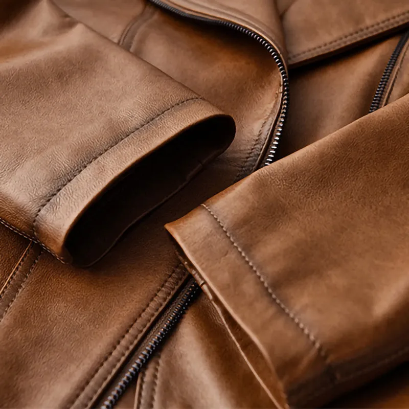 Women Spring Genuine Vegetable Tanned Leather Jackets Lady Retro Sheepskin Coats Female Vintage Jacket Autumn Clothes CL4018