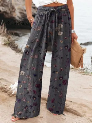 Women's  Floral  Art Printed Cotton And Linen Casual Pants