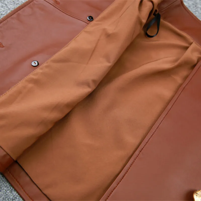 Women's Leather Skirts Metal Button A-Line Genuine Sheepskin Short Dress Fashion 2022 Autumn Winter New TF4789