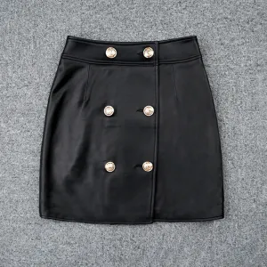 Women's Leather Skirts Metal Button A-Line Genuine Sheepskin Short Dress Fashion 2022 Autumn Winter New TF4789