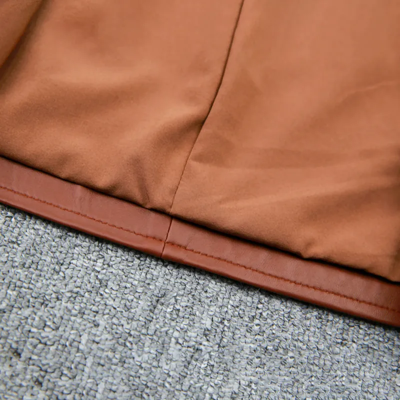 Women's Leather Skirts Metal Button A-Line Genuine Sheepskin Short Dress Fashion 2022 Autumn Winter New TF4789