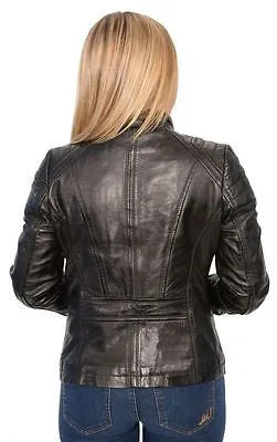 WOMEN'S RACER SHORT W/FOUR EXTERIOR POCKETS SEXY LOOK VERY SOFT REAL LEATHER NEW