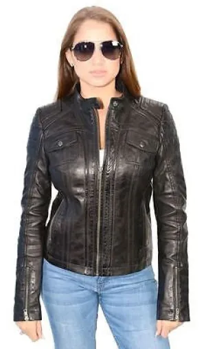 WOMEN'S RACER SHORT W/FOUR EXTERIOR POCKETS SEXY LOOK VERY SOFT REAL LEATHER NEW