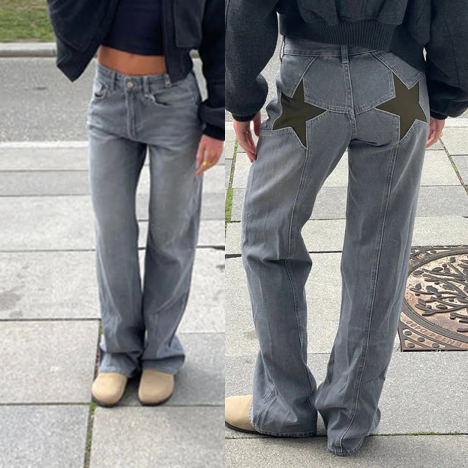 Y2K Star Print Vintage Denim – Loose Fit, Low-Waist Statement Jeans