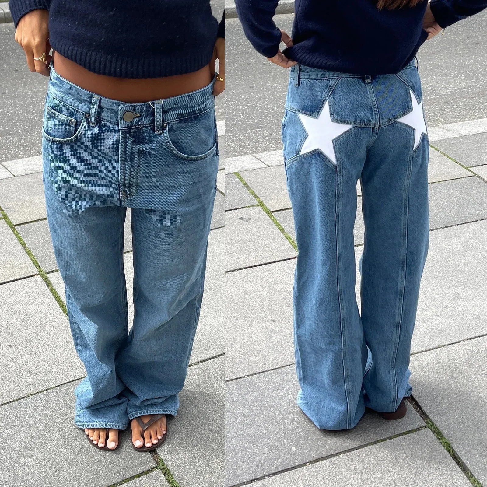 Y2K Star Print Vintage Denim – Loose Fit, Low-Waist Statement Jeans