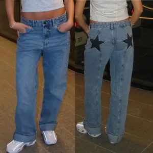 Y2K Star Print Vintage Denim – Loose Fit, Low-Waist Statement Jeans