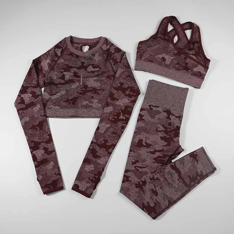 ZS-high quality camo 3pcs women's Fitness Gym- Outdoor sports Suit.