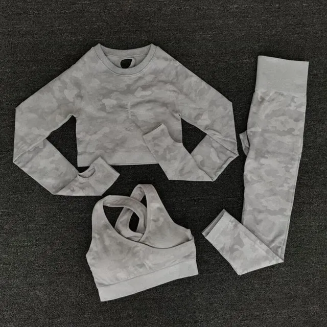ZS-high quality camo 3pcs women's Fitness Gym- Outdoor sports Suit.