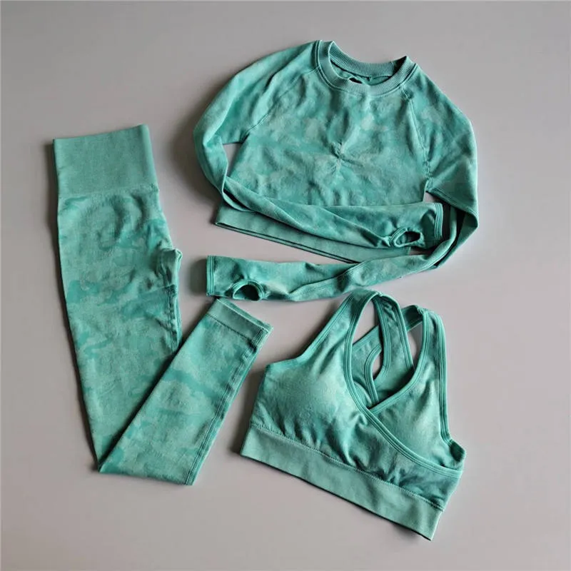 ZS-high quality camo 3pcs women's Fitness Gym- Outdoor sports Suit.