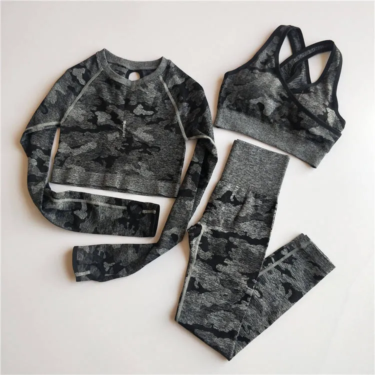 ZS-high quality camo 3pcs women's Fitness Gym- Outdoor sports Suit.