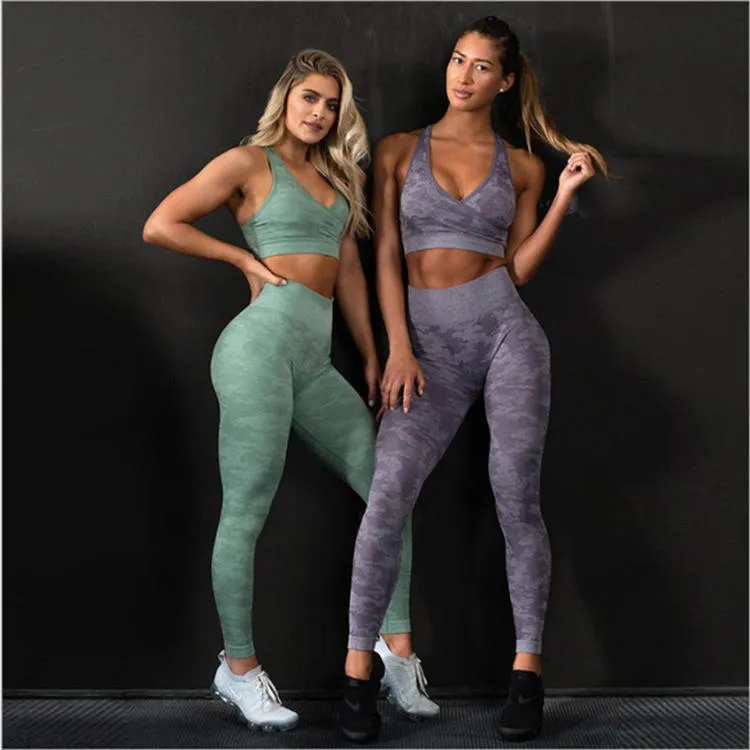 ZS-high quality camo 3pcs women's Fitness Gym- Outdoor sports Suit.