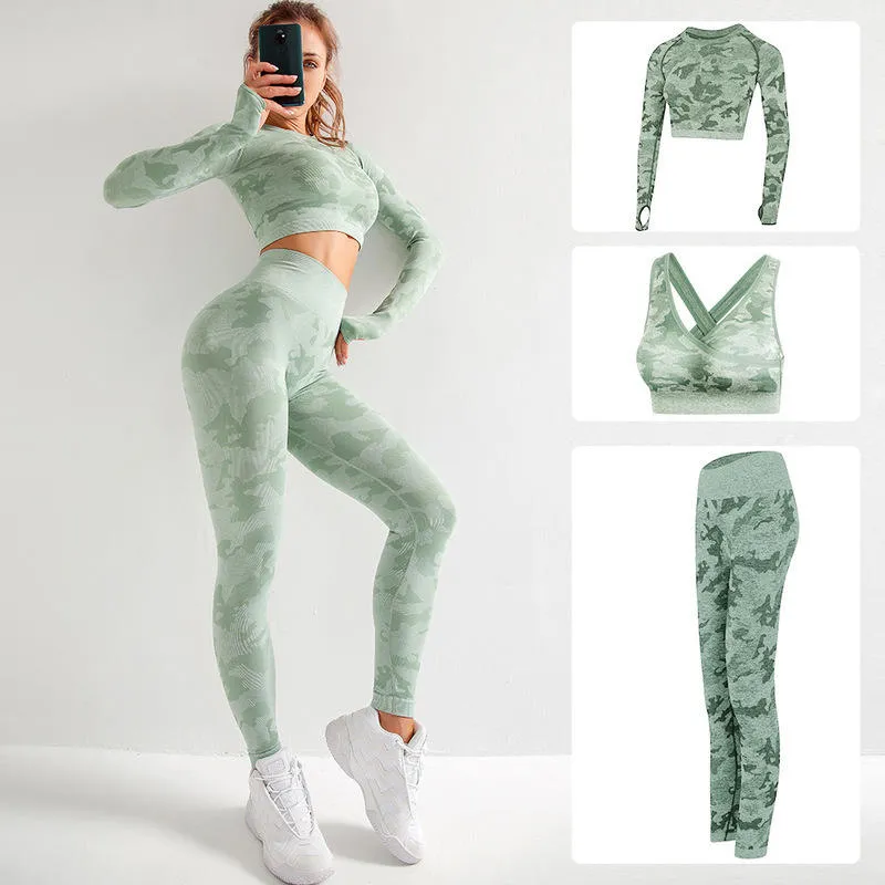 ZS-high quality camo 3pcs women's Fitness Gym- Outdoor sports Suit.