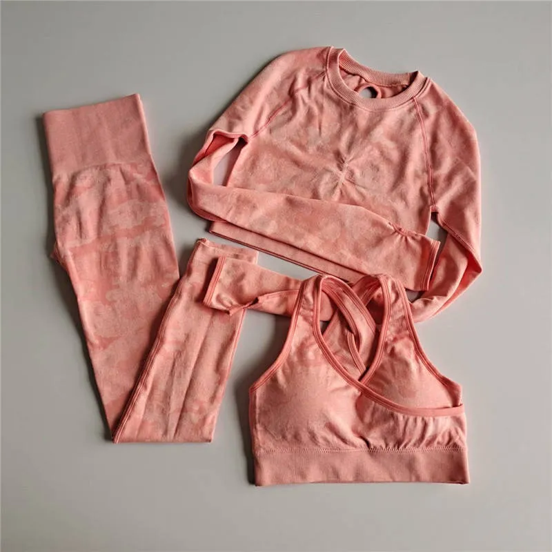 ZS-high quality camo 3pcs women's Fitness Gym- Outdoor sports Suit.